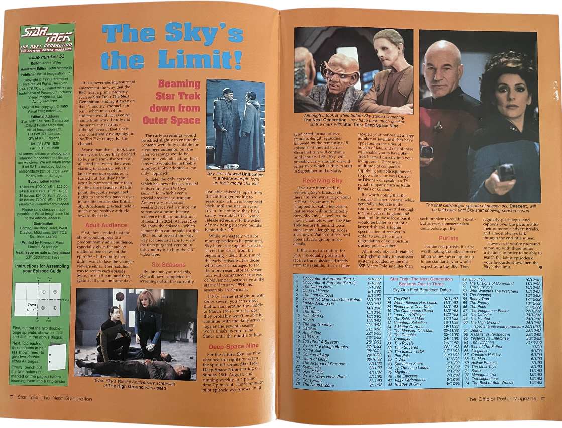 Vintage 1993 Star Trek The Next Generation The Official Poster Magazine Issue No. 51 - August 1993 - Ex Shop Stock (Copy)