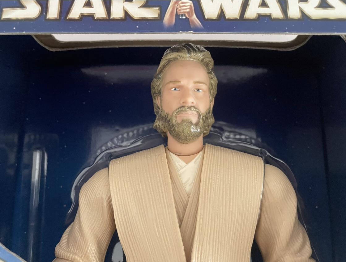Vintage 2002 Star Wars Attack Of The Clones 12 Inch Electronic Battling Obi-Wan Kenobi Action Figure With Lights And Sounds - Brand New Factory Sealed Shop Stock Room Find