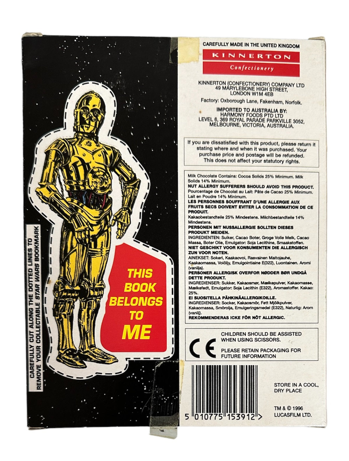 Vintage 1996 Star Wars Box Of 9 Solid Milk And White Chocolate