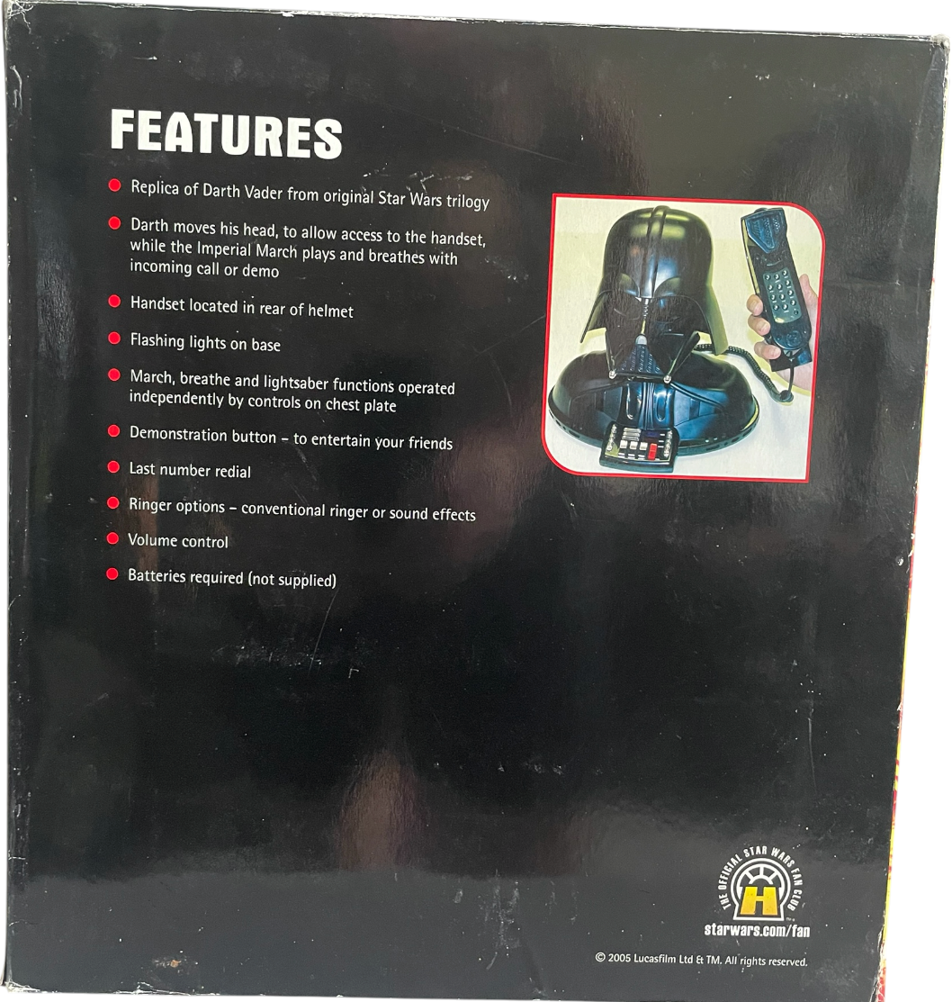 Vintage 2005 Darth Vader Novelty Telephone - With Authentic Star Wars Sounds & Music - Working Condition In The Original Box - Former Shop Display Se