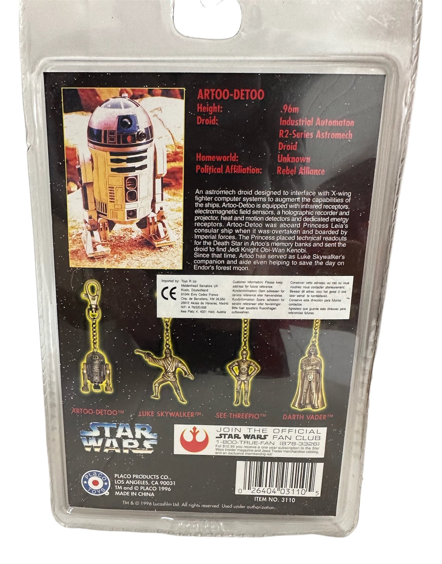 Vintage 1996 Star Wars Character Artoo-Detoo (R2-D2) Die Cast Metal Key Chain - Brand New Factory Sealed Shop Stock Room Find
