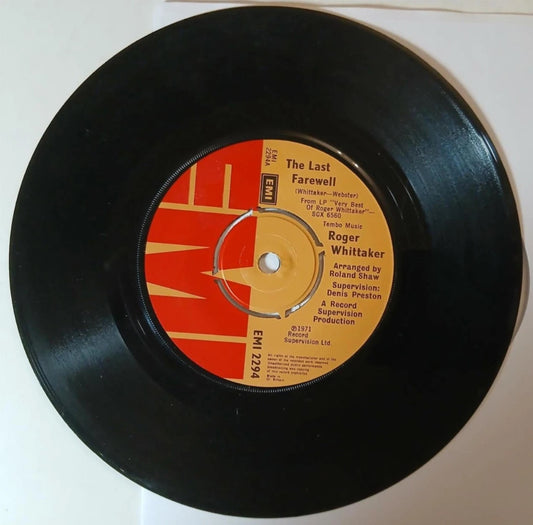 Vintage 1971 Roger Whittaker - The Last Farewell 7" Vinyl Record EMI Records Label