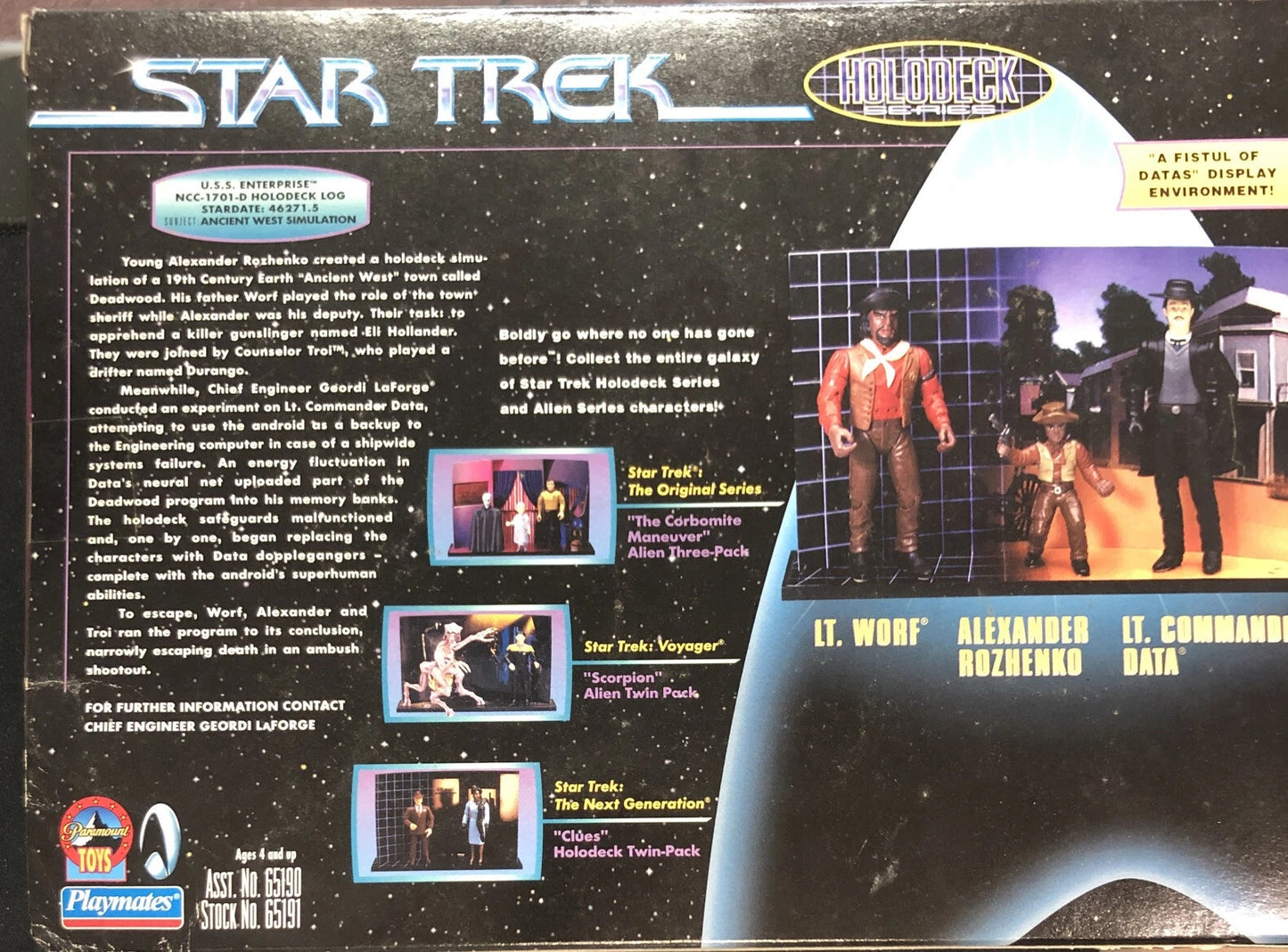 Vintage 1998 Star Trek The Next Generation Holodeck Series Lt. Commander Data, Lt. Worf and Alexander Rozhenko Action Figure Box Set