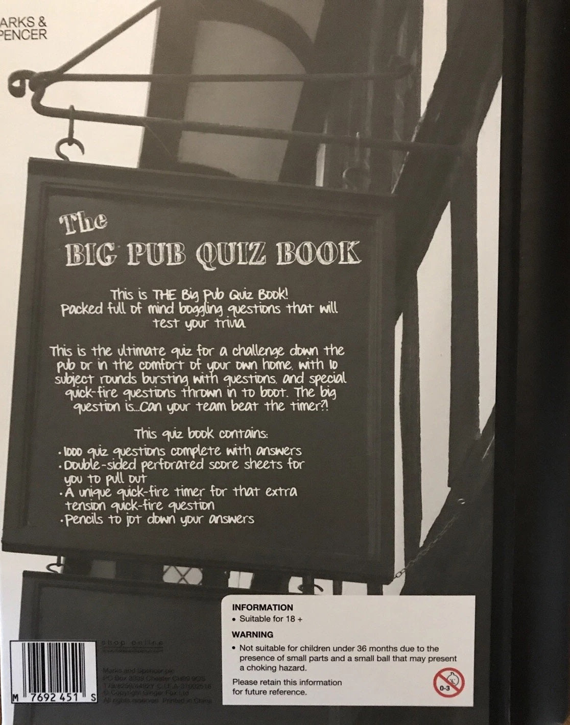Vintage 2011 The Big Pub Quiz Book - Ex Shop Stock