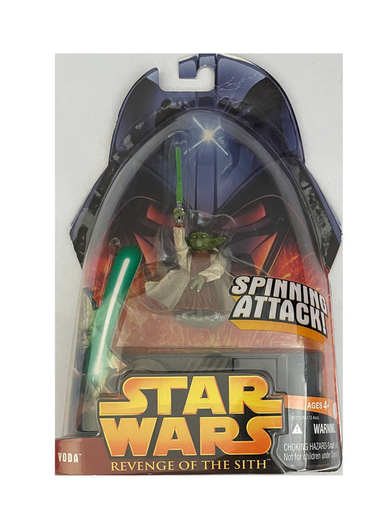 Vintage 2005 Star Wars Revenge Of The Sith Jedi Master Yoda With Spinning Attack Action Figure Number 26 - Brand New Factory Sealed Shop Stock Room Find