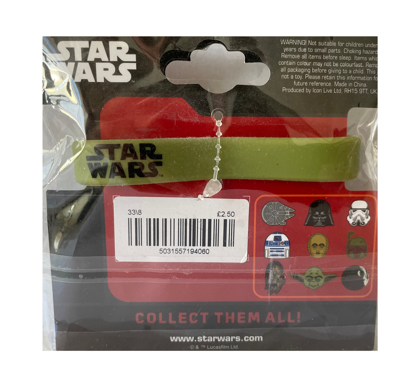 Disney Star Wars Green Rubber Wristband With Jedi Master Yoda 3D Clip On Head - Factory Sealed Shop Stock Room Find