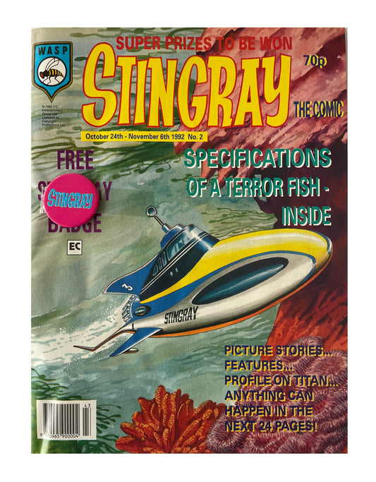 Vintage 1992 Gerry Andersons Stand By For Action... Stingray The Comic Issue No. 2 With Free Stingray Badge - Brand New Shop Stock Room Find