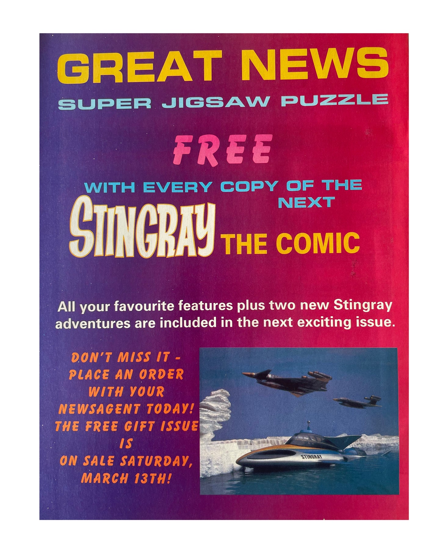 Vintage 1993 Gerry Andersons Stand By For Action... Stingray The Comic Issue No. 11 - February 27th To March 12th - Brand New Shop Stock Room Find