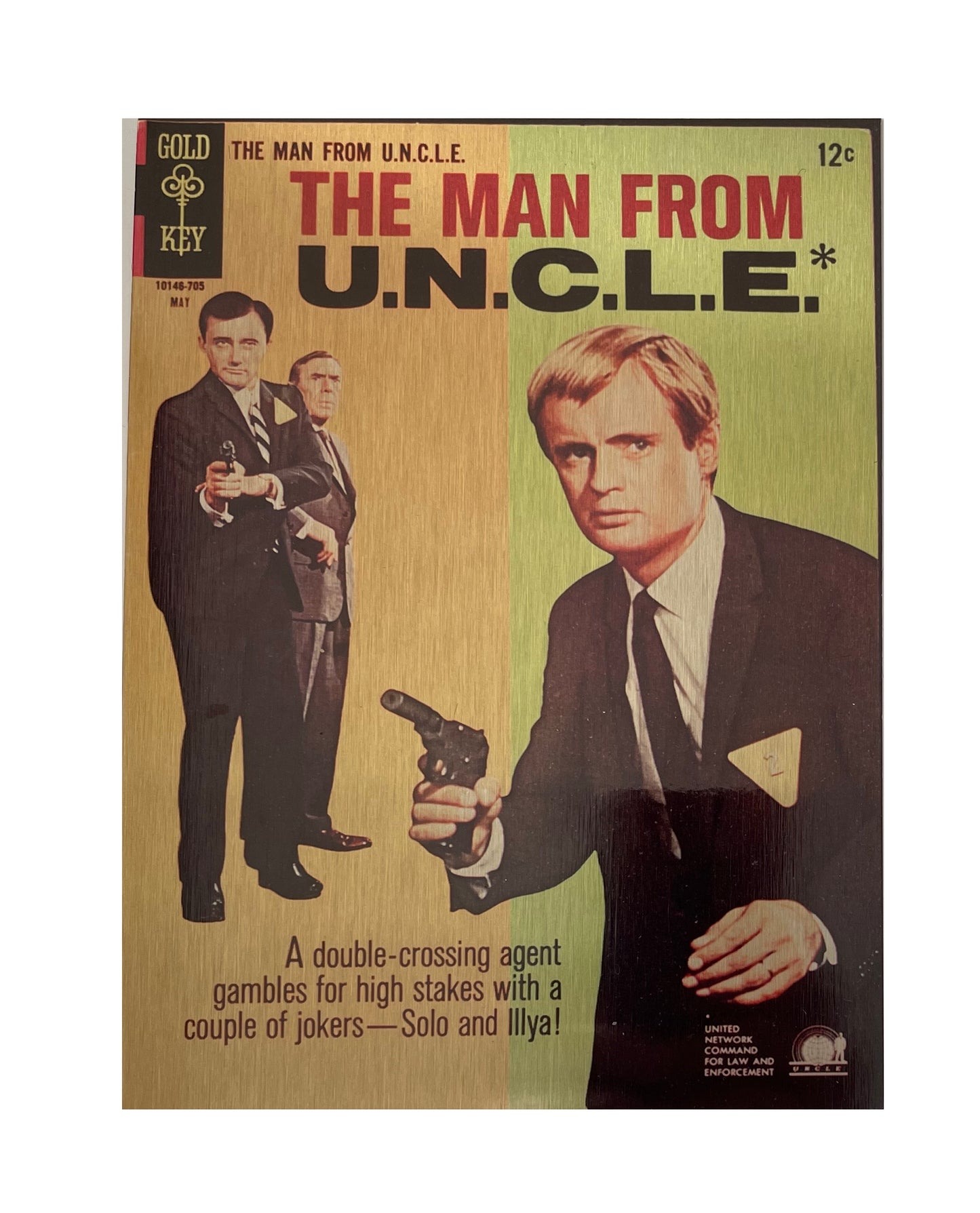 Vintage 1960's The Man From Uncle Set Of 5 Comic Book Covers Metal Signs - Napoleon Solo - Illia Kuriakin - U.N.C.L.E - Mint Condition Shop Stock Room Find