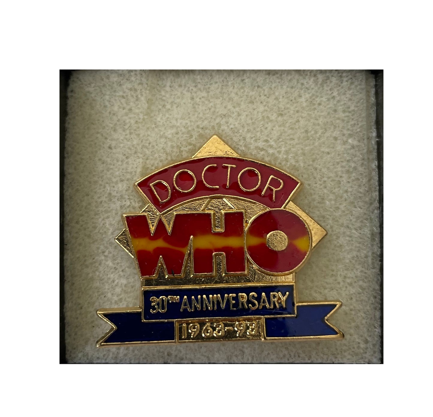 Vintage 1993 Doctor Dr Who 30th Anniversary Logo Lapel Pin Badge 1963-1993 - In The Original Box - Brand New Shop Stock Room Find