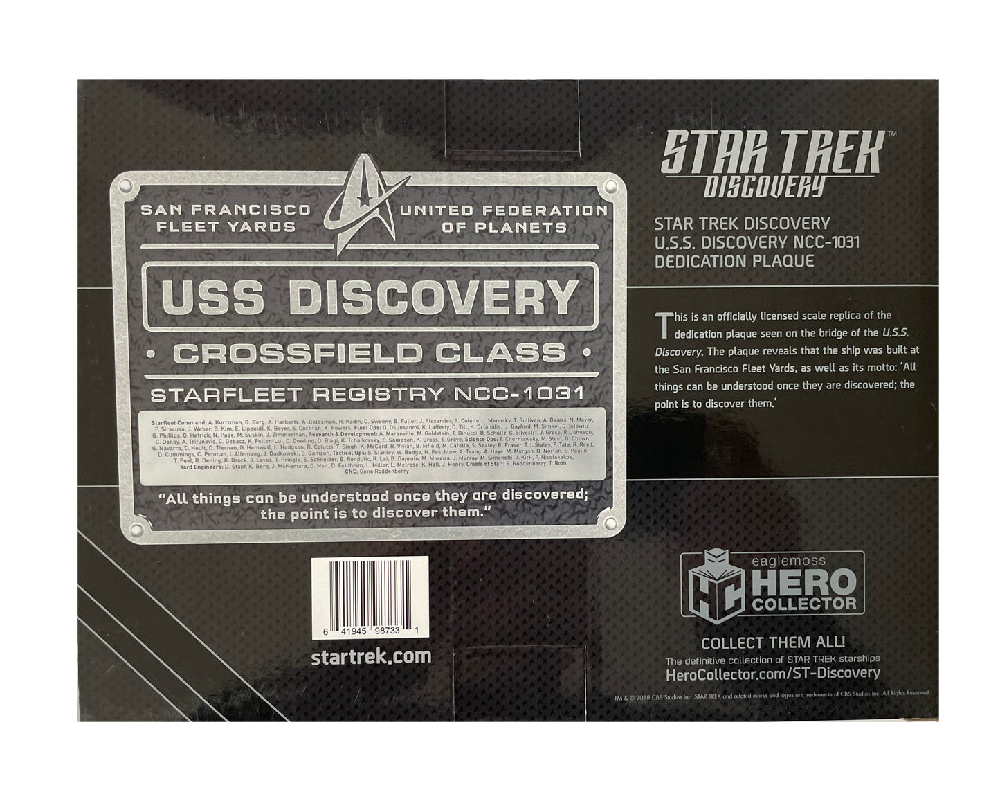 2018 Eaglemoss Star Trek Discovery - The U.S.S. Discovery NCC-1031 Dedication Plaque - Brand New Factory Sealed