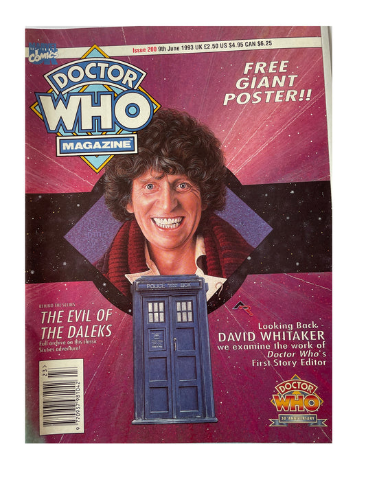Vintage BBC Doctor Dr Who Magazine Issue Number 200 9th June 1993 - With Free Poster - Shop Stock Room Find