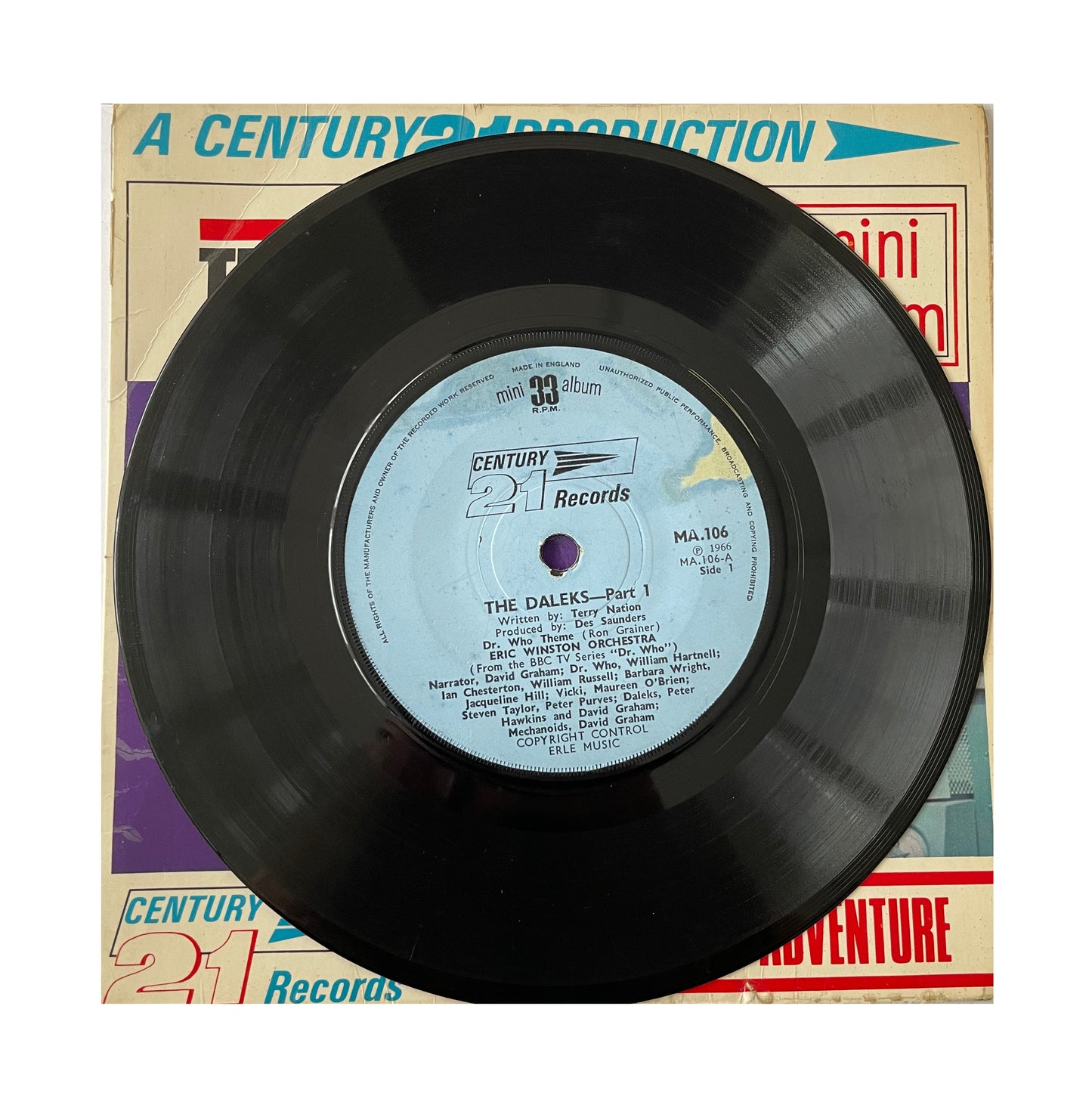 Vintage 1966 - A Century 21 Production - Doctor Dr Who The Daleks - 33RPM Mini Album - 21 Minutes Of Adventure Vinyl Record