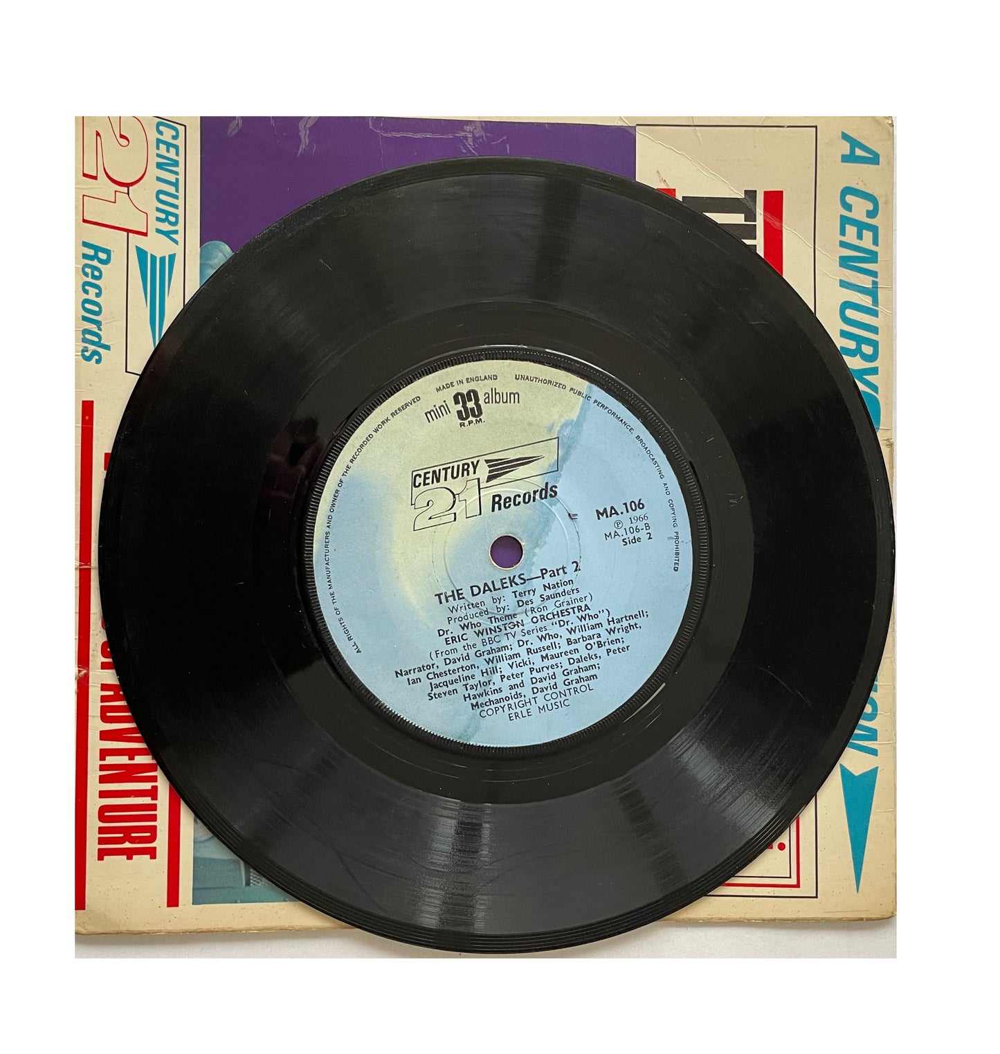 Vintage 1966 - A Century 21 Production - Doctor Dr Who The Daleks - 33RPM Mini Album - 21 Minutes Of Adventure Vinyl Record