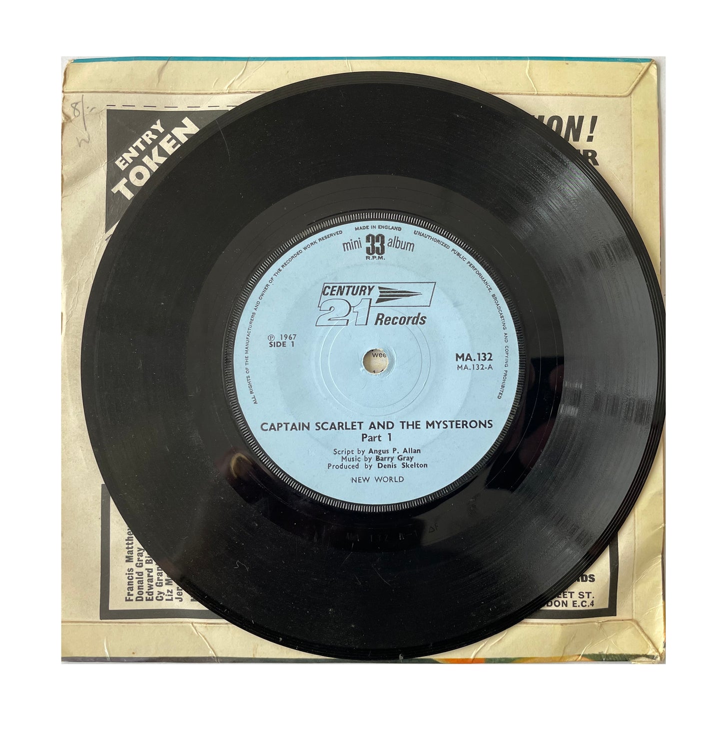 Vintage 1967 Gerry Anderson A Century 21 Production - Captain Scarlet And The Mysterons - 33RPM Mini Album 7 Inch Vinyl Record