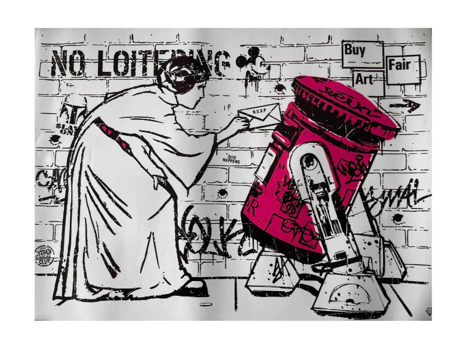 JJ Adams No loitering (Star Wars Princess Leia) Manchester Buy Art Fair 2015 Silkscreen Print - Mint In Tube - Ultra Rare Limited Edition