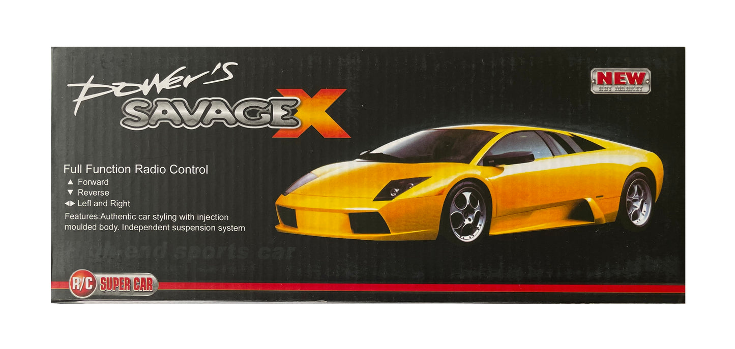 Powers Savage X Full Function Remote Radio Controlled High Performance Yellow Lambo Sports Car - New In Box.
