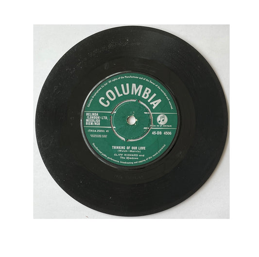Vintage 1960 Cliff Richard And The Shadows A.Side Nine Times Out Of Ten, B.Side Thinking Of Our Love, Columbia Records Label 7 Inch Vinyl Record