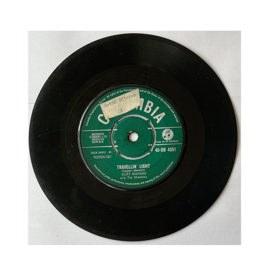 Vintage 1959 Cliff Richard And The Shadows A.Side Travellin Light, B.Side Dynamite, Columbia Records Label 7 Inch Vinyl Record