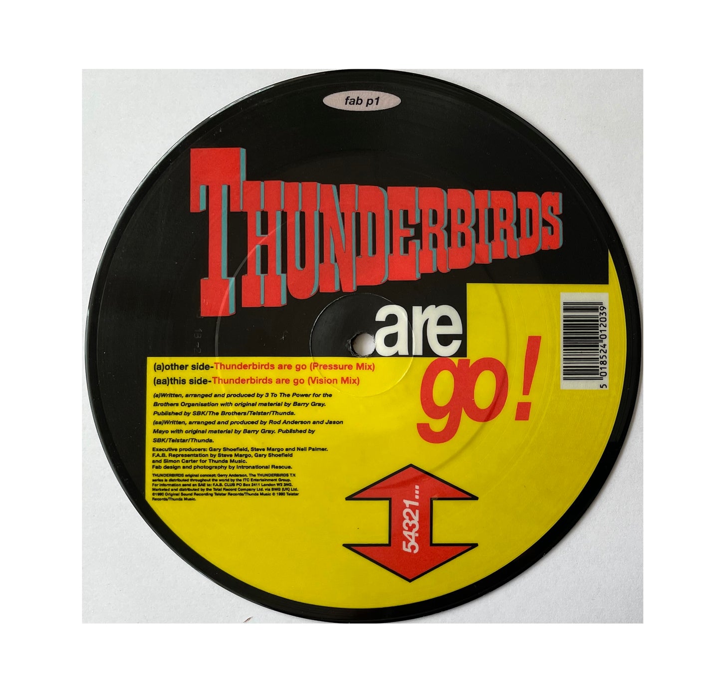 Vintage 1990 Thunderbirds Are Go F.A.B. Featuring MC Parker - 7 Inch Vinyl Record Picture Disc - Shop Stock Room Find
