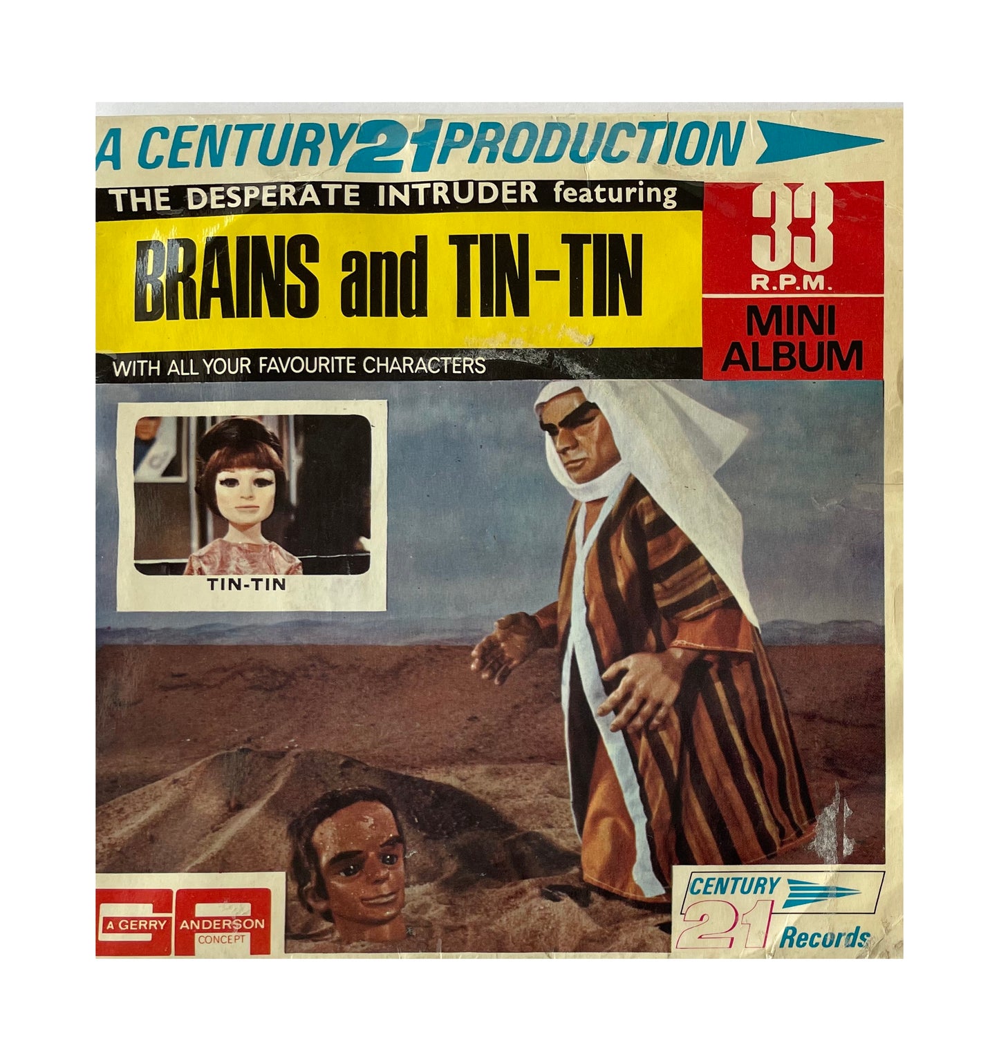 Vintage 1966 Gerry Andersons A Century 21 Production - Thunderbirds - The Desperate Intruder Featuring Brains And Tin-Tin - 33RPM Mini Album - 21 Minutes Of Adventure Vinyl Record