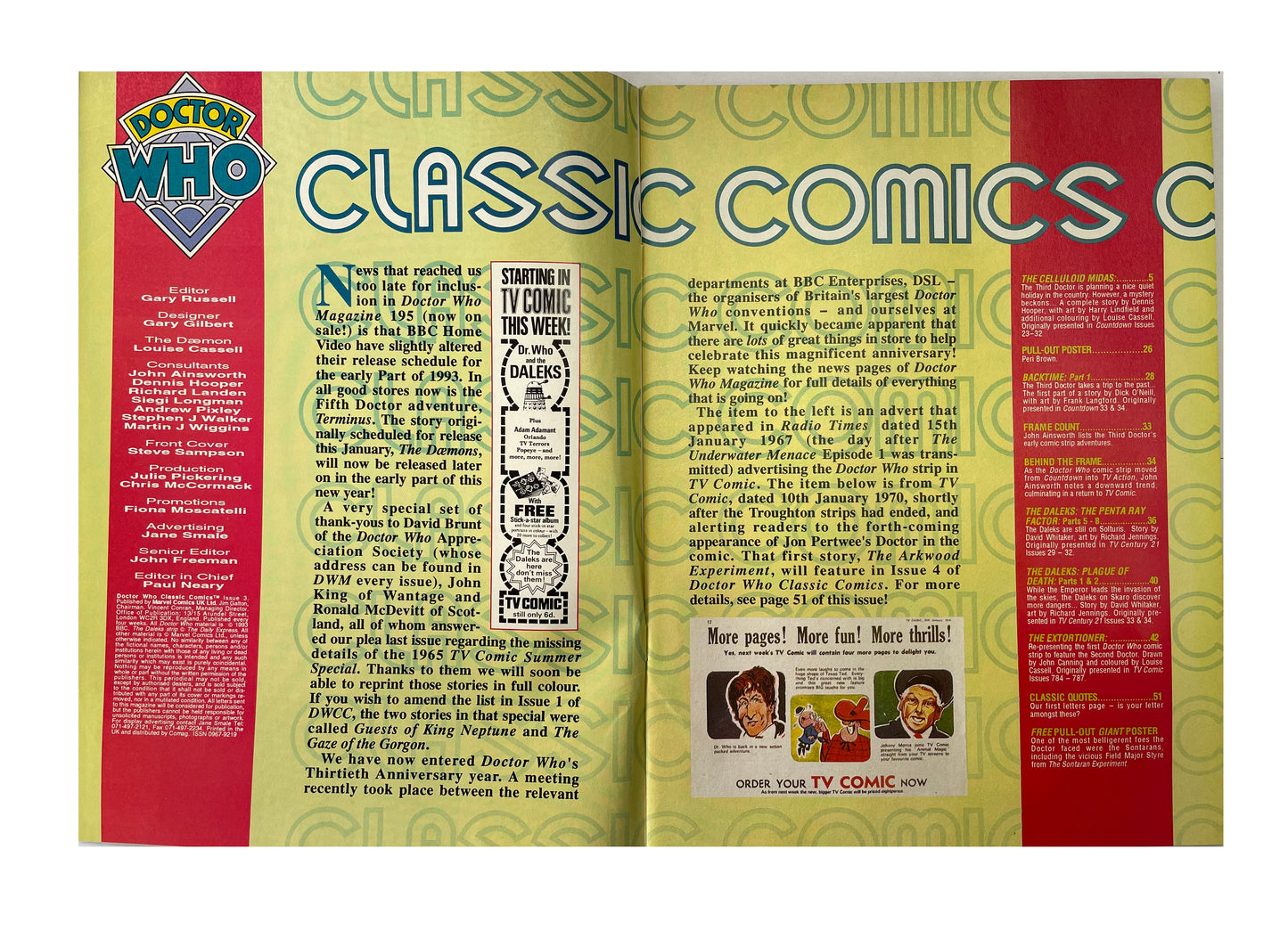 Vintage 1993 Marvel Doctor Who Classic Comics Third Full Colour Issue Comic 3rd February 1993 - Brand New Shop Stock Room Find