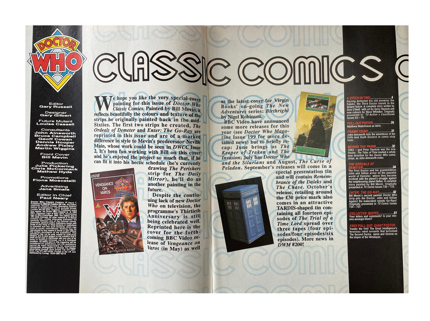 Vintage 1993 Marvels Doctor Dr Who Classic Comics Full Colour Issue 7 Comic 26th May 1993 - Brand New Shop Stock Room Find