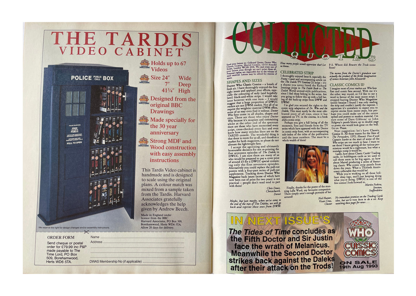 Vintage 1993 Marvels Doctor Dr Who Classic Comics Full Colour Issue 10 Comic 18th August 1993 - Brand New Shop Stock Room Find