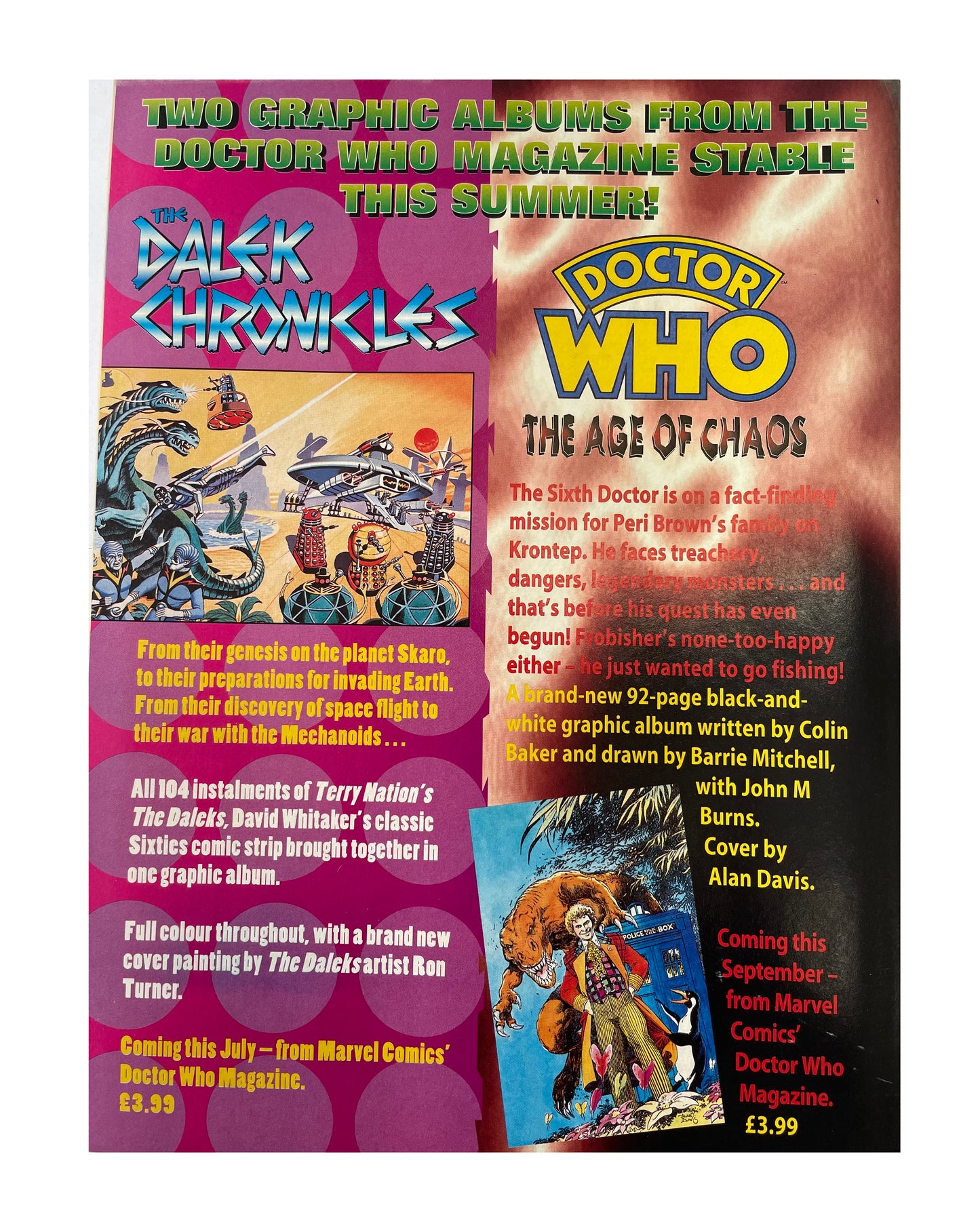 Vintage 1994 Marvels Doctor Dr Who Classic Comics Full Colour Issue 25 Comic 12th October 1994 - Brand New Shop Stock Room Find