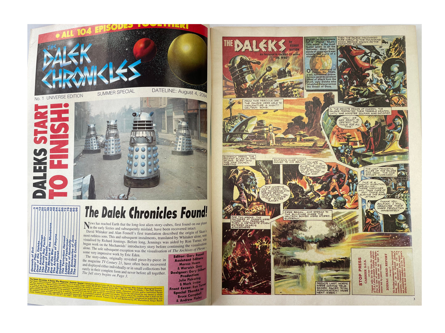 Vintage 1994 Marvels Doctor Dr Who Special - The Dalek Chronicles - The Whole Story In One Magazine - Brand New Shop Stock Room Find