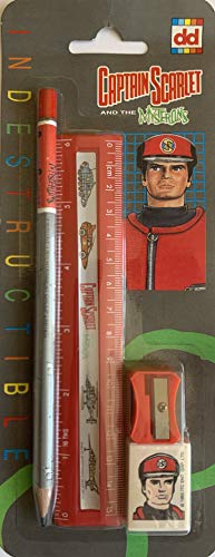 Stationery Set Vintage 1993 Gerry Andersons Captain Scarlet And The Mysterons Including - Pencil, Ruler, Rubber & Sharpener Factory Sealed Shop Stock Room Find