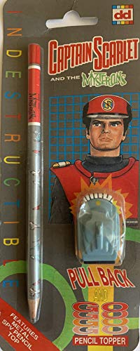 Vintage 1993 Gerry Andersons Captain Scarlet And The Mysterons Pencil And SPV With Pull Back And Go Pencil Topper Set Factory Sealed Shop Stock Room Find