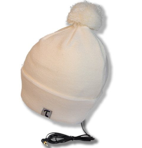 Tooks POMADOR Pom Headphone Beanie with Cuff, Built-in Removable Headphones - COLOR: WINTER WHITE