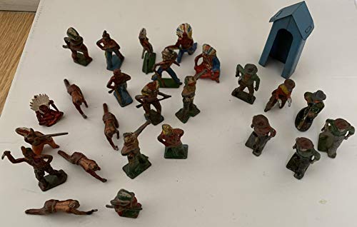 Cowboys Vintage 1950's / 1960's And Indians Metal Lead Batch of 25 Mini Action Figures