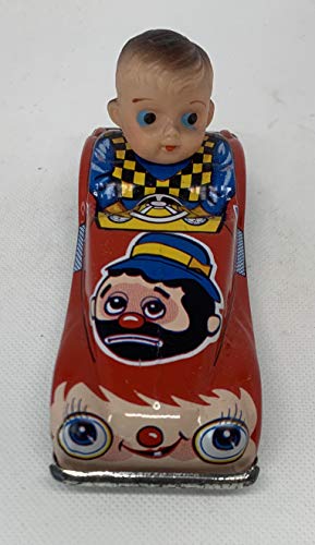 Vintage 1970's Japan Made - Tin Plate Racing Car Number 7 With Baby Driver Featuring Friction Drive Motor - Shop Stock Room Find