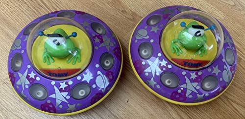 Vintage 2002 Triggerfish International 2 x Tomy Space Alien Spining Flying Saucer Electronic Toy With Lights & Sounds