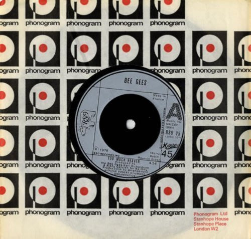 Bee Gees A. Side Too Much Heaven, B.Side Rest Your Love On Me, RSO Records Label 1978, 7 inch vinyl Single Record