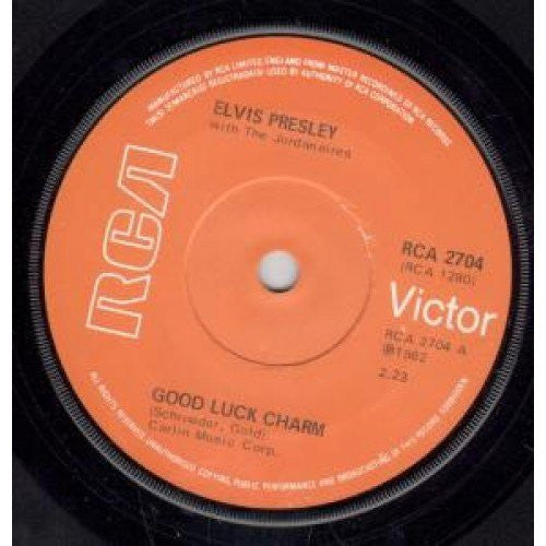 Elvis Presley A. Side Good Luck Charm, B.Side Anything Thats Part Of You, RCA Victor Records Label 1962, 7 inch vinyl Single Record