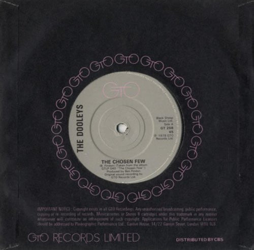 The Dooleys A. Side The Chosen Few, B.Side A Million To One, GTO Records Label 1979, 7 inch vinyl Single Record