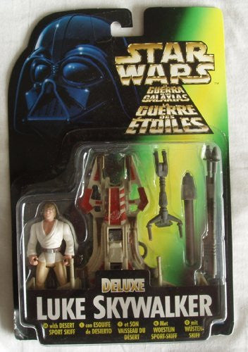 Vintage Kenner 1996 Star Wars The Power Of The Force Deluxe Luke Skywalker Action Figure With Desert Sport Skiff - Brand New Factory Sealed Shop Stock Room Find