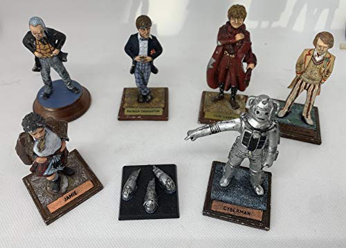 Vintage 1984 Dr Doctor Who Fine Art Castings Set Of 7 80mm Pewter Pre Painted Figures - 1st, 2nd, 4th & 5th Doctor, Jamie, Cyberman