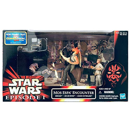 Vintage 1999 Star Wars Episode 1 The Phantom Menace Mos Espa Encounter Action Figure Set 3 Pack With Exclusive Comm Talk Chip - Brand New Factory Sealed Shop Stock Room Find