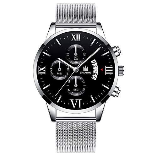 Watch Shaarms Mens Business And Casual Calendar Quartz Wrist On Silver Metal Buckle Strap