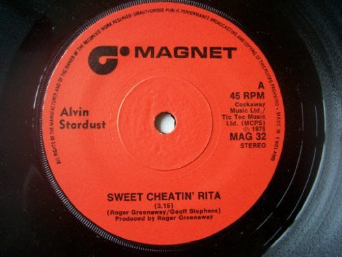 Alvin Stardust A.Side Sweet Cheatin' Rita, B.Side MCome On Magnet Records Label 1975 7" 45 Vinyl Single Record