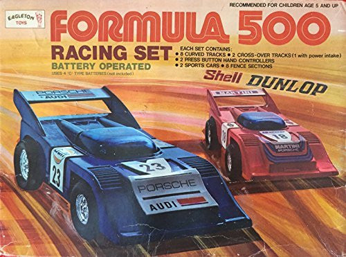 Vintage 1970's Eagleton Toys Formula 500 Battery Operated Sppedtrax Racing Set. Complete In Original Box.