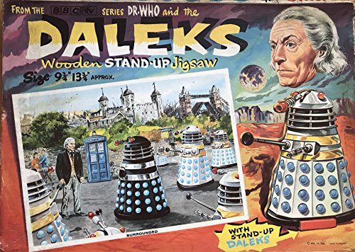 Vintage 1965 Dr Doctor Who And The Daleks Wooden Stand-Up Jigsaw Puzzle - Surrounded Complete And In The Original Box