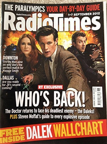 Radio Times Doctor Who Front Cover 1st to 7th Of September 2012 - Who's Back - Featuring Matt Smith As The Doctor Who And Karen Gillan As Amy Pond & Arthur Darvill As Rory Williams