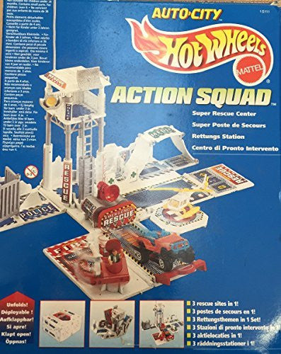 Vintage 1996 Mattel Auto City Hot Wheels Action Squad Super Rescue Center In The Original Box - Former Shop Display Set