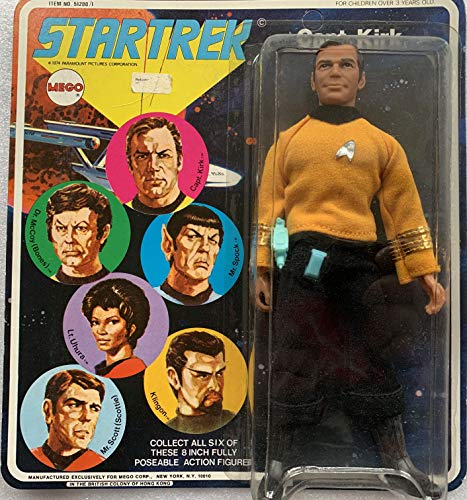 Vintage Star Trek The Original Series Mego Corporation 1974 8 Inch Captain James T Kirk Action Figure On Six Faces Unpunched Card USS Enterprise Factory Sealed Shop Stock Room Find