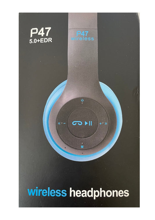 P47 5.0 + EDR Wireless Headphones Bluetooth - Foldable and Extendable Rechargeable - Colour Blue - Factory Sealed.
